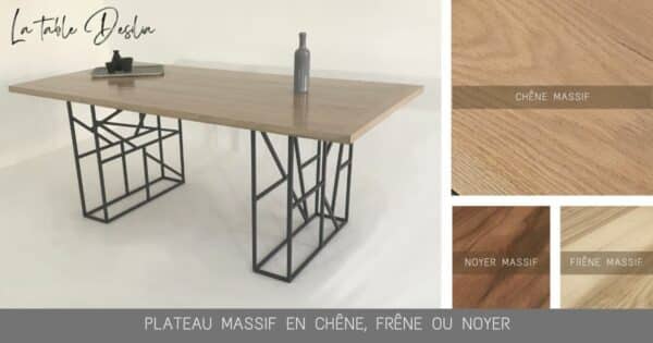 Table design bois métal Desilia avec plateau massif au choix