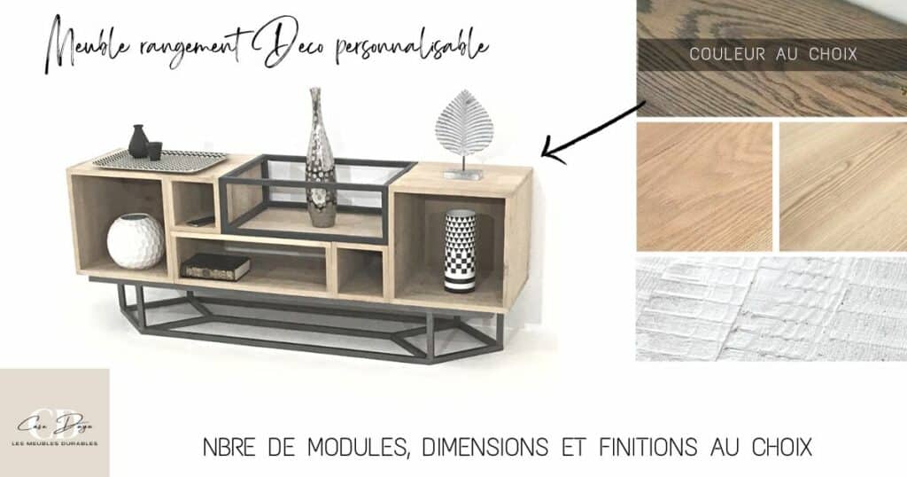 meuble rangement deco modulable avec modules en bois et métal, entièrement personnalisable