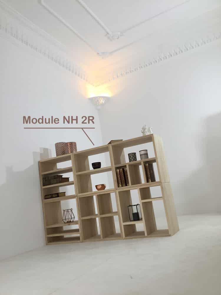 Meuble d'appoint design en bois massif, référence NH2R, avec étagère pour bibliothèque modulable