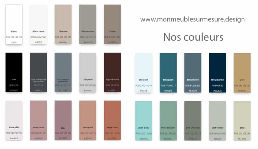 Un grand choix de couleurs pour votre table en verre trempé Couleurs possibles pour la personnalisation de votre meuble design sur-mesure