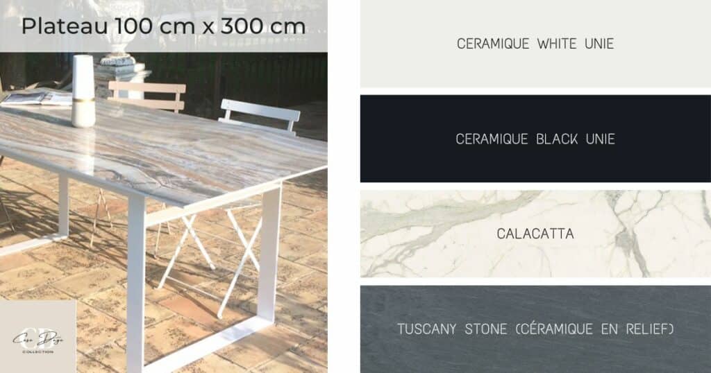 grande table en céramique avec plateau 300 cm x 100 cm, plusieurs céramiques au choix
