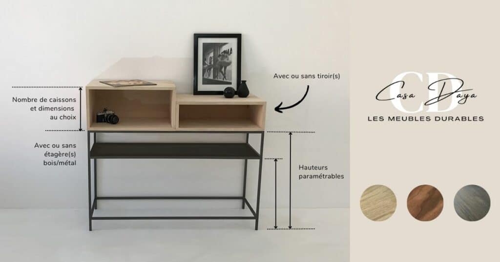 console d'entrée bois métal, meuble console d'entrée bois au design minimaliste