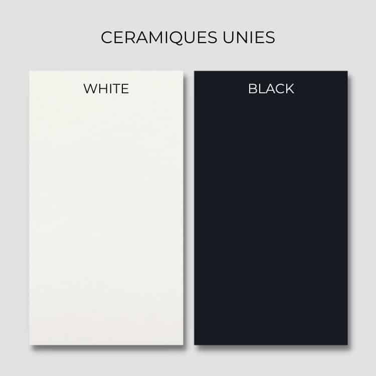 céramique blanche unie et céramique noire unie - Disponibles au format carré ou sur-mesure