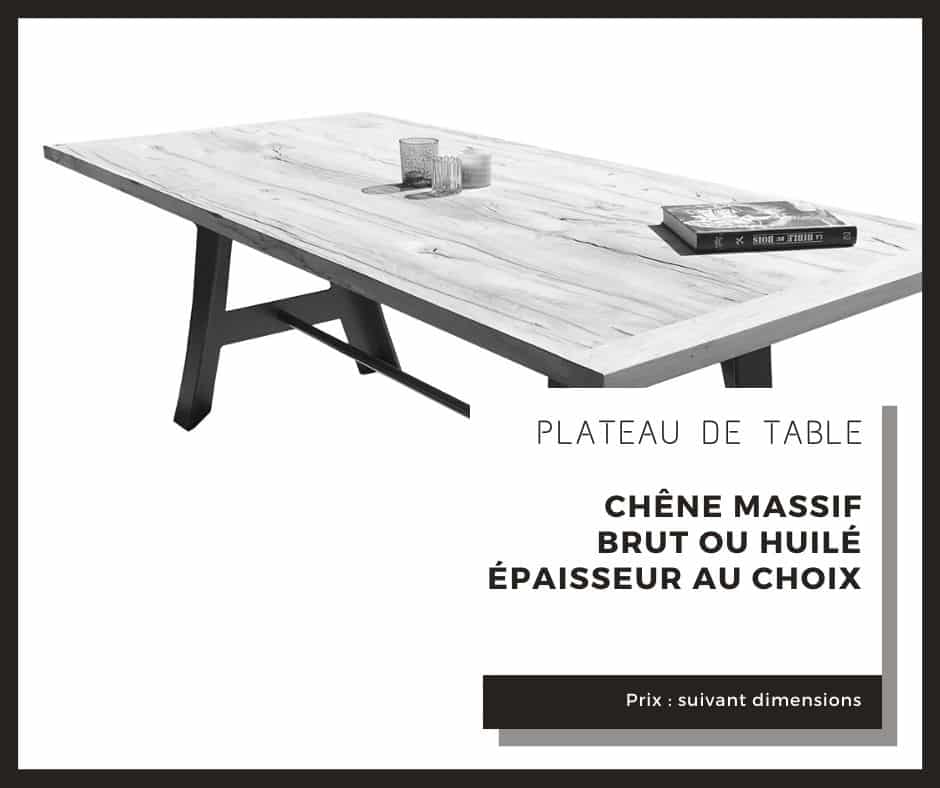 Plateau de table en bois massif et pied de table original en métal