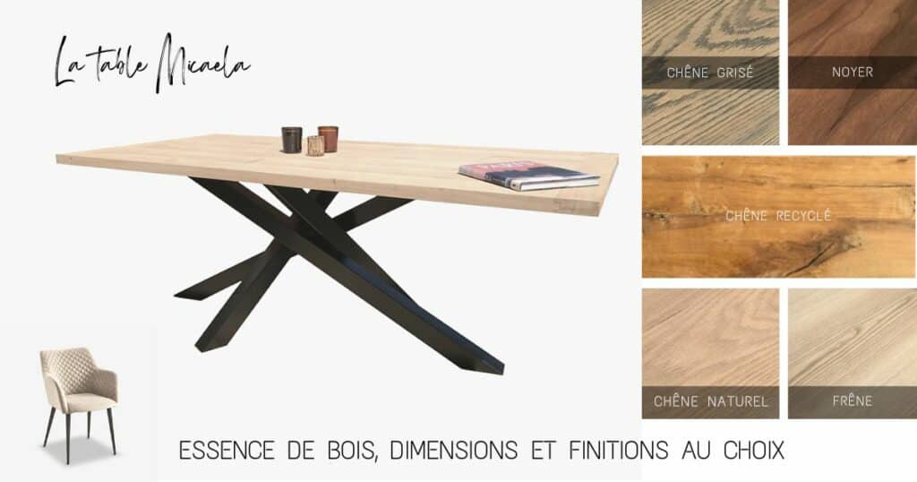table a manger chene massif avec pied central metal mikado