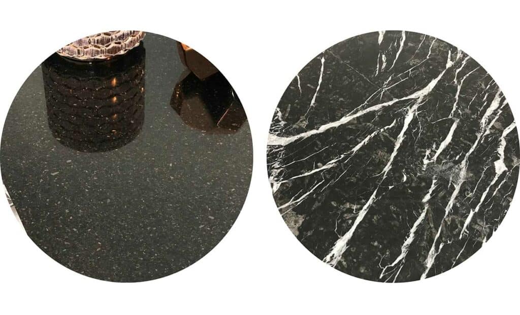 plateau rond en marbre ou granit noir
