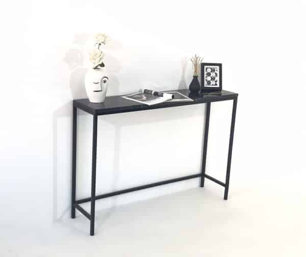 console d'entrée ou bureau en marbre noir et acier laqué noir