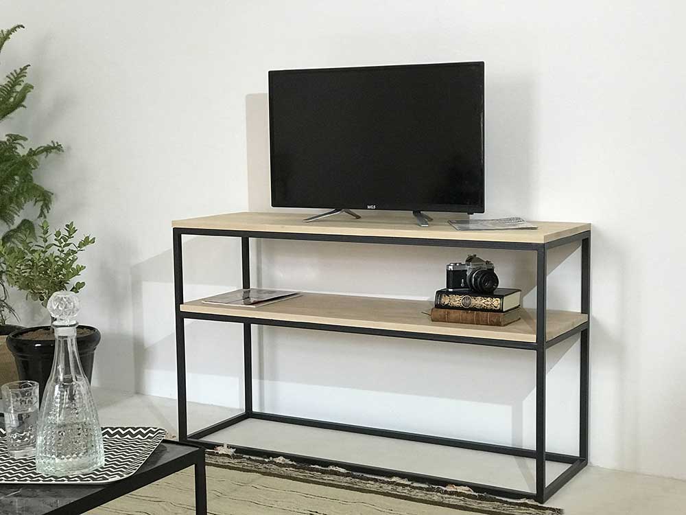 console meuble TV bois métal avec étagère