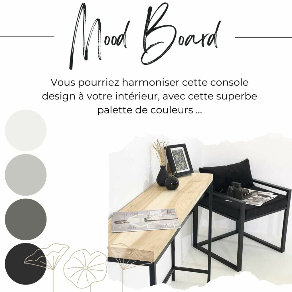 Mood Board de la console table design bois métal, palette de couleurs à harmoniser