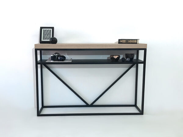 meuble console bois métal design avec étagère