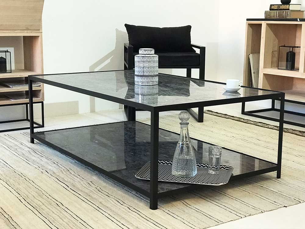 table de salon avec double plateau en marbre