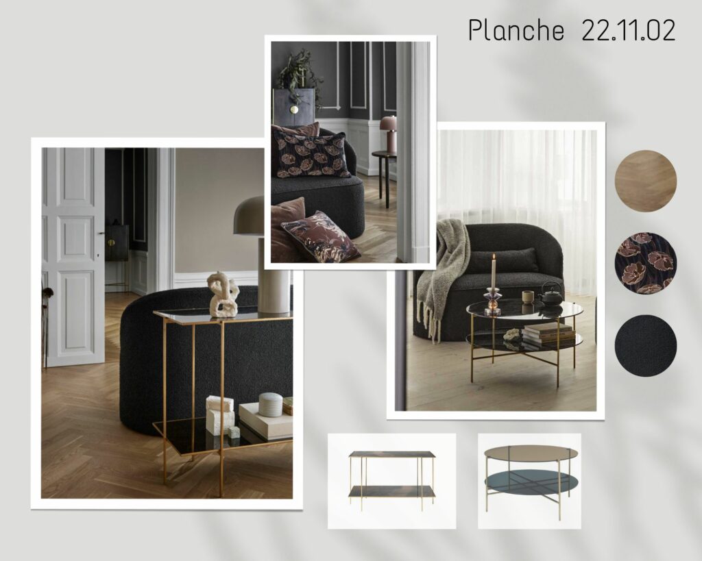 canapé de salon de style Lounge en tissu bouclette, canapé Crapaud assorti avec console, table basse et dos de canapé.