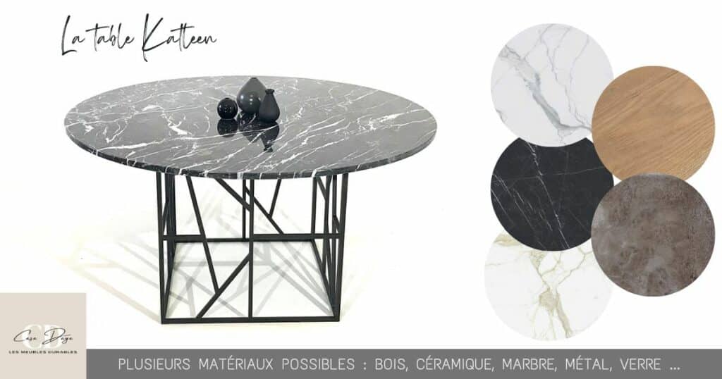 table à manger design avec plateau rond en marbre, autres matériaux au choix