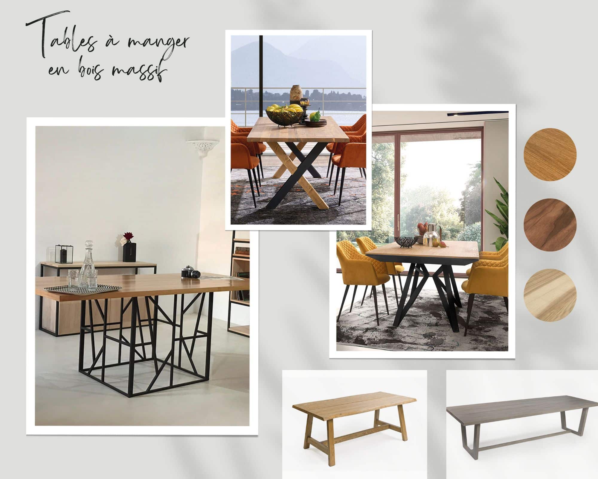 Tables haut de gamme en bois massif et métal, design et finitions au choix.