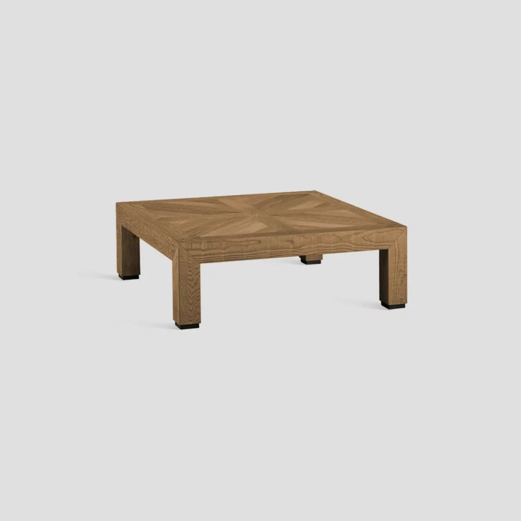 Table basse carrée 100 x 100 cm, en bois massif avec finition Old Pine