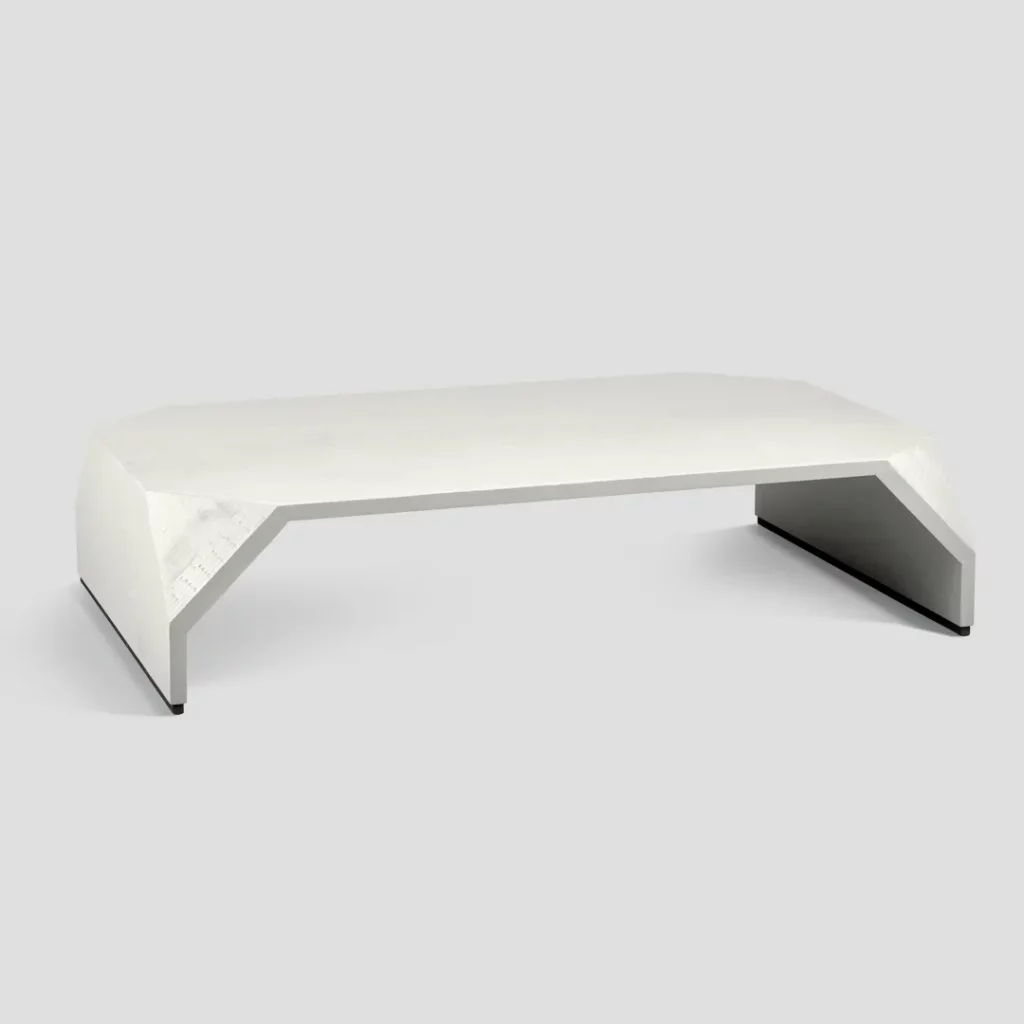 Table basse rectangulaire en bois blanc avec finition Neve
