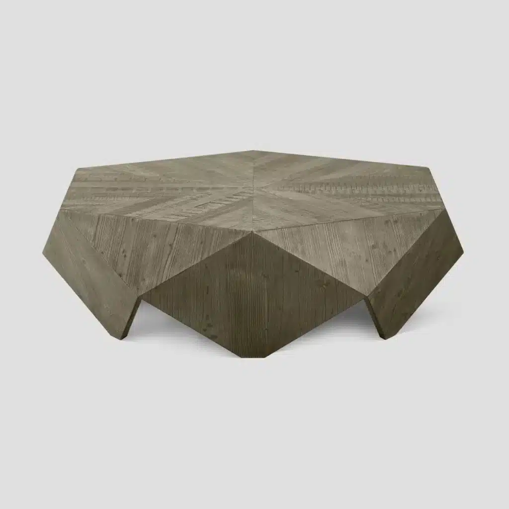 table basse ronde en bois massif finition bois grisé Forest