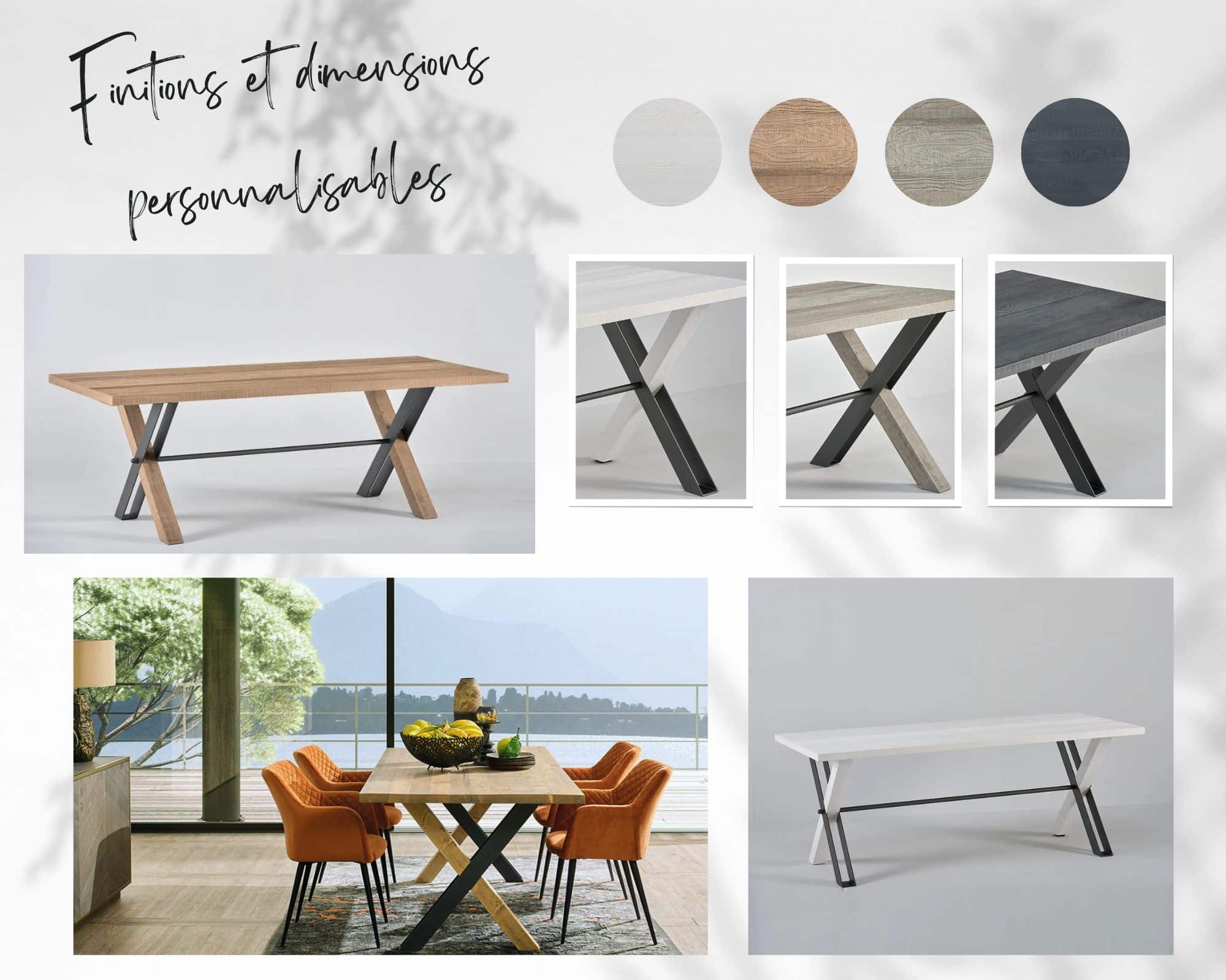 table à manger haut de gamme en bois de conifères, finitions et dimensions personnalisables