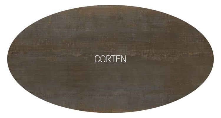 plateau ovale 140 cm et 150 cm en céramique effet métal Corten