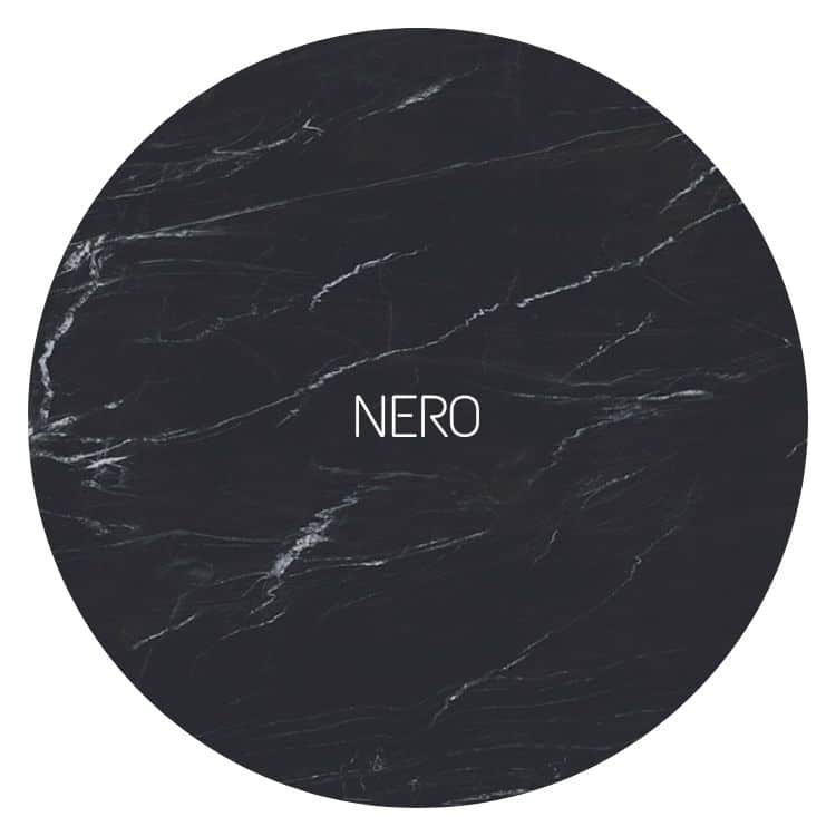 plateau rond en céramique effet marbre noir avec veines blanches aléatoires