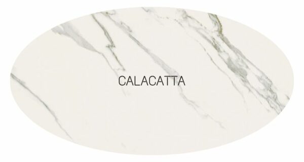 plateau ovale en céramique effet marbre blanc Calacatta avec veines grises discrètes