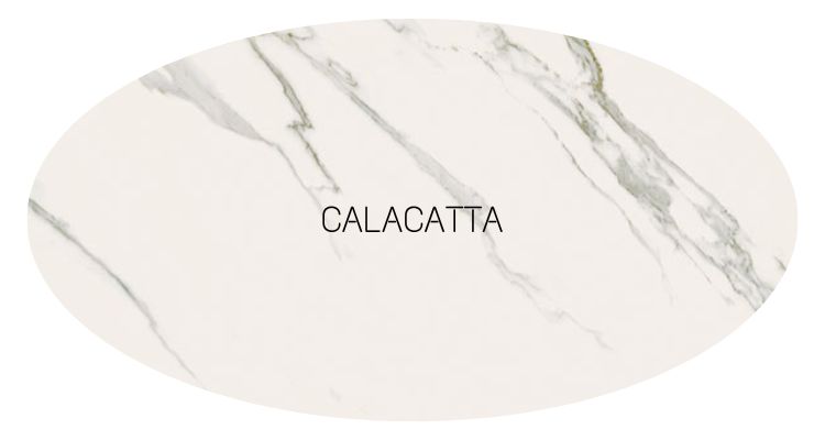 céramique ovale effet marbre blanc Calacatta avec veines grises discrètes