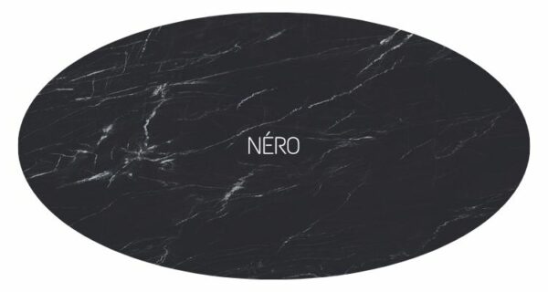 plateau ovale en céramique marbre noir avec veines blanches aléatoires
