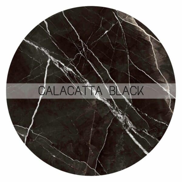 Plateau rond en céramique effet marbre noir avec veines claires