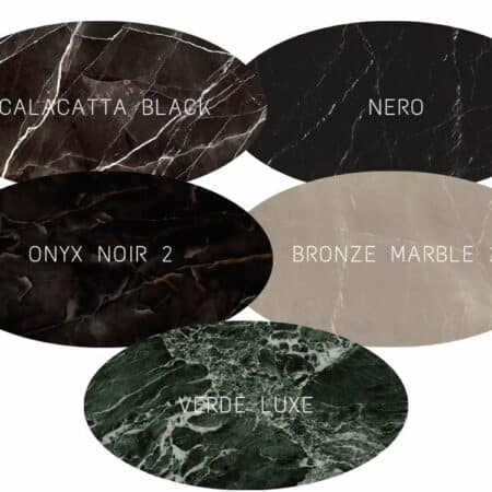 plateaux de forme ovale ou de forme tonneau, en céramique effet marbre noir, onyx noir, marbre vert, marbre brun
