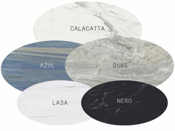 plateaux ovales en céramique, effet marbre blanc, marbre noir, bleu du brésil et onyx emeraude, au choix