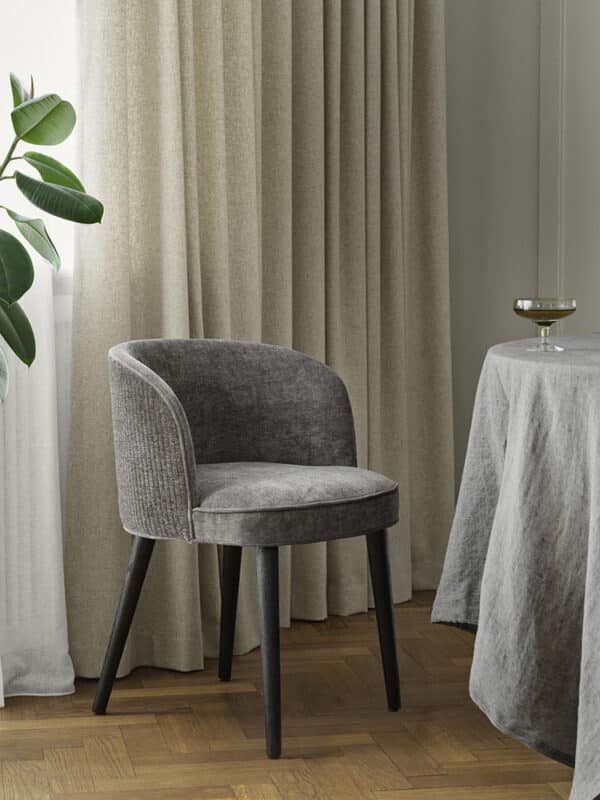chaise de salle à manger en velours gris avec dossier arrondi confortable