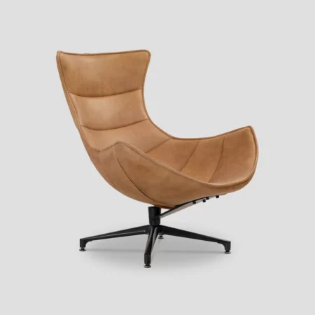 fauteuil confortable de salon en cuir véritable couleur cognac