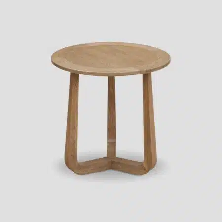 Petite table de salon ronde avec plateau et piétement en chêne massif naturel, diamètre 47 cm, vue de face