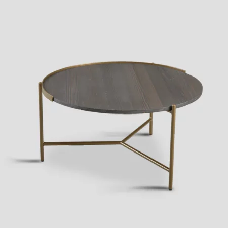 table basse ronde bois Dark Grey métal Antique Gold, diamètre 80 cm.