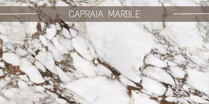 céramique marbre blanc grisé Capraia avec veines grises et brun bordeaux